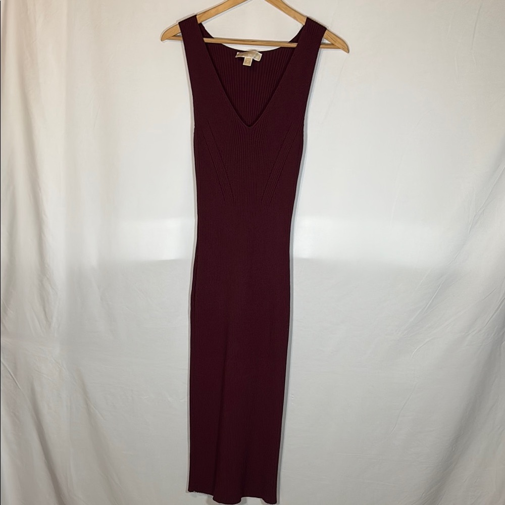 Michael Kors Red Sheath Midi Dress V-Neck Sleeveless